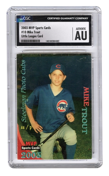 2003 MVP Sports Cards #10 Mike Trout Little League Card with Trout Family Provenance (CGC Authentic)