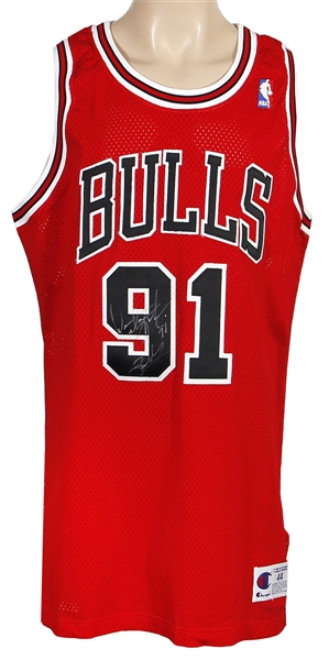 Dennis Rodman 1995-96 Pro-Cut Signed Chicago Bulls Road Jersey (John Salley Collection)