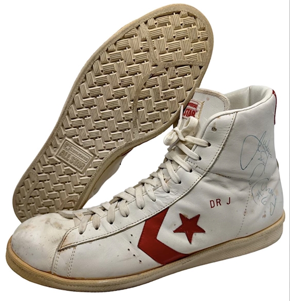 Julius Erving 1980s Philadelphia 76ers Game-Used & Signed Shoes (JSA)