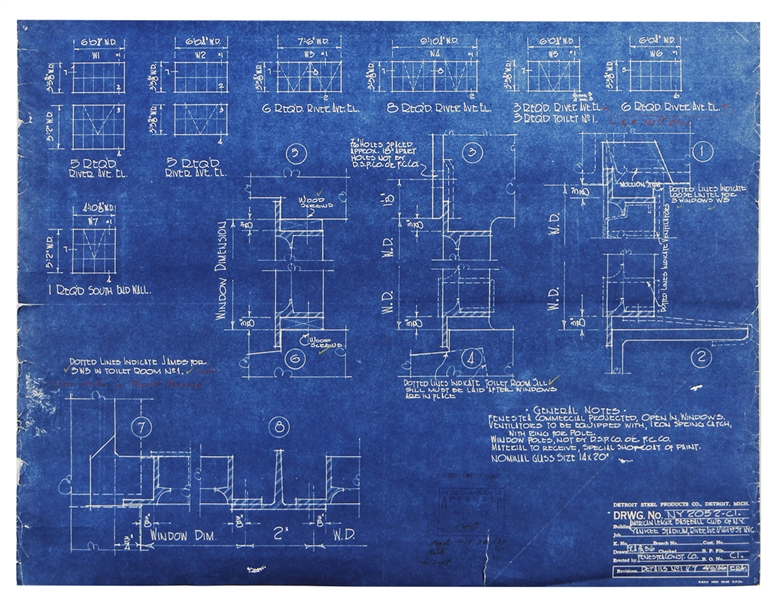 1923 Yankee Stadium Original Detroit Steel Products Co. Blueprints