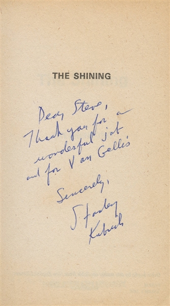Stanley Kubrick Signed "The Shining" Book Dedicated to a Crewmember on Movie Set (JSA)