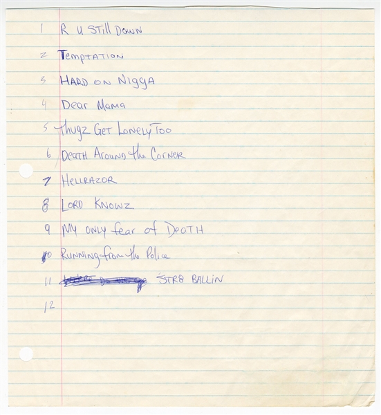 Tupac Shakur Handwritten Concert Setlist (JSA)