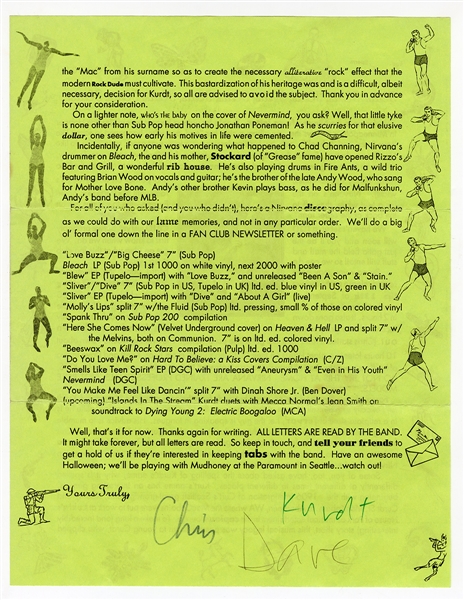 Nirvana Band Signed Fan Club Letter