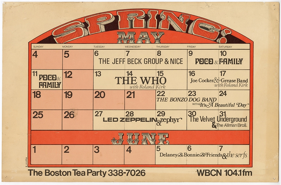 The Boston Tea Party Concert Poster for May 1969 Including Led Zeppelin & The Who