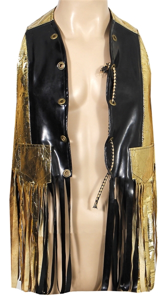 Sly Stone Ed Sullivan Show and Rolling Stone Magazine Worn Custom Black and Gold Fringed Vest with Letter from Sly Stone