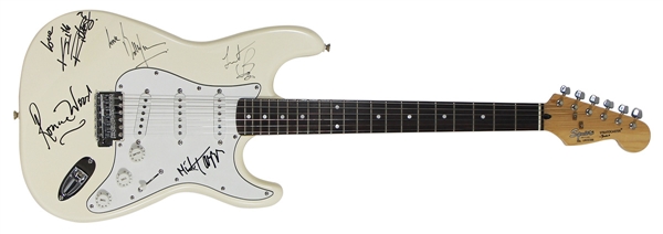 The Rolling Stones Band Signed White Squire Fender Guitar Played by Keith Richards (JSA & REAL)