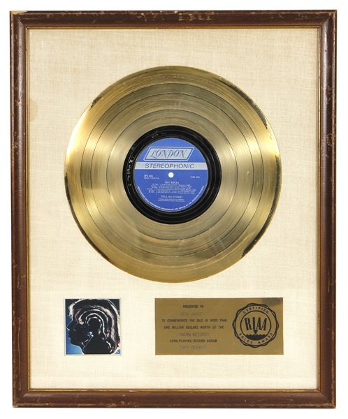 The Rolling Stones “Hot Rocks” RIAA White Matte Gold Album Award Presented to Mick Jagger