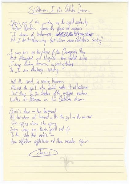 Counting Crows Adam Duritz Handwritten "St. Robinson In His Cadillac Dream" Working Lyrics