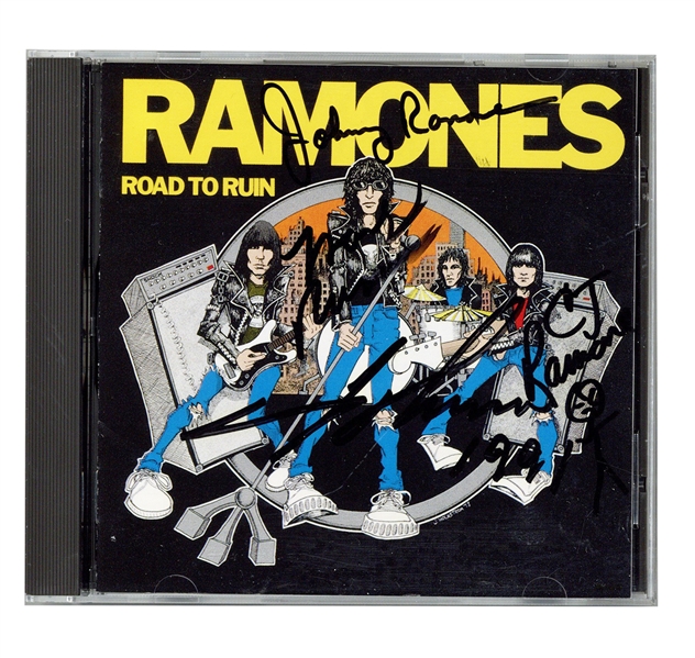 The Ramones Band Signed “Road to Ruin” CD Cover (REAL)