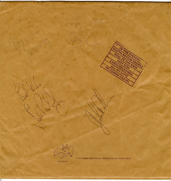 Led Zeppelin Band Signed In Through the Out Door' Album with John Bonham - Only 1 of 2 in Existence! (JSA & REAL)