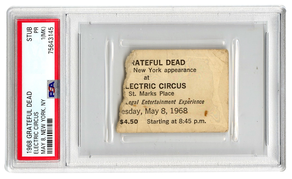 1968 Grateful Dead Electric Circus 5/8/68 Incredibly Rare Concert Ticket Stub (PSA/DNA Encapsulated 1)