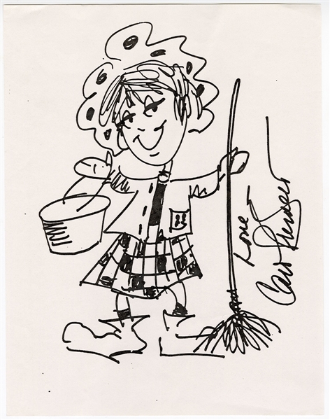 Carol Burnett Signed  Iconic "Charwoman" Hand-Drawn Self-Portrait Caricature