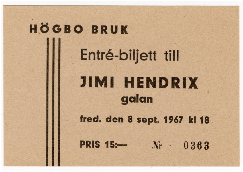 Rare Jimi Hendrix Concert Ticket Dated Sept. 8, 1967