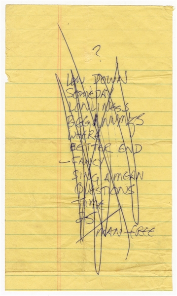 Chicago Handwritten Setlist For 2/2/1971 Concert Possibly Written by Terry Kath