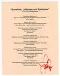 Lesly Gore Signed “Sunshine, Lollipops and Rainbows” Lyric Sheet