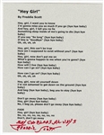 Freddie Scott Signed “Hey Girl” Lyric Sheet