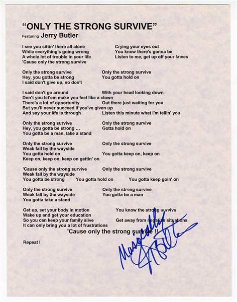 Jerry Butler Signed “Only The Strong Survive” Lyric Sheet