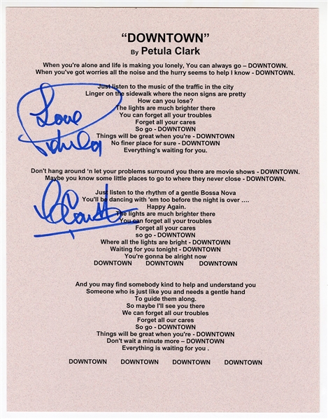 Petula Clark Signed “Downtown” Lyric Sheet