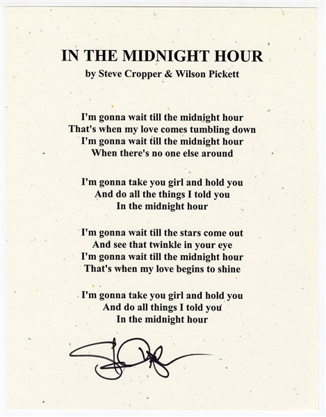 Steve Cropper Signed “In The Midnight Hour” Lyric Sheet
