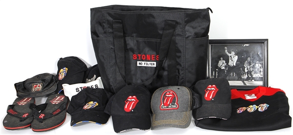 Collection of Rolling Stones Tour Merchandise Including Hats, Bags and Sandals (10+)