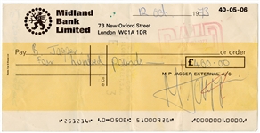 Mick Jagger Signed 1973 Midland Bank Limited Check to Wife Bianca Jagger (REAL)