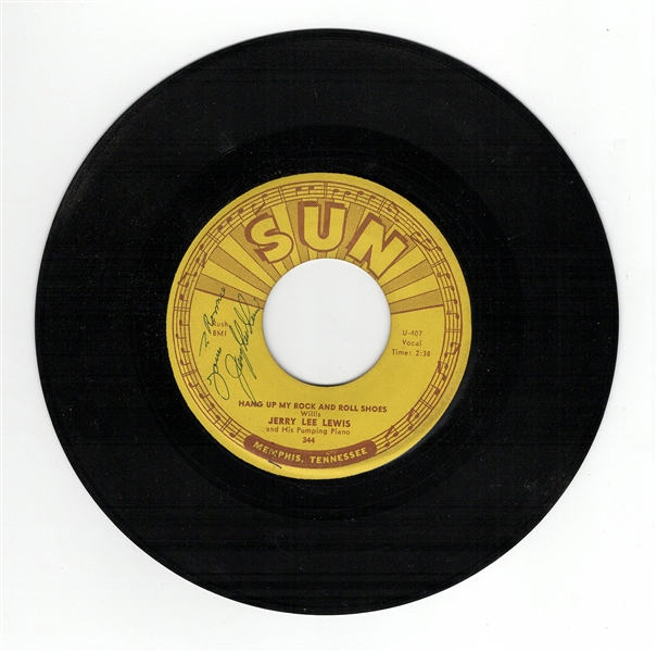 Jerry Lee Lewis Vintage Signed & Inscribed "Hang Up My Rock & Roll Shoes" Sun Records 45 Record