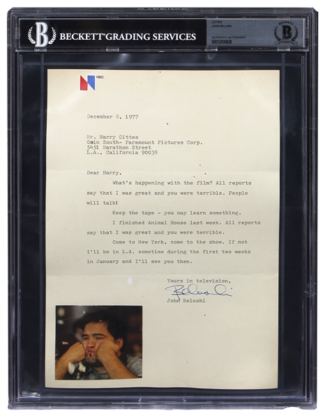 John Belushi Signed Typed Letter Referencing "Animal House" and "SNL" (Beckett)