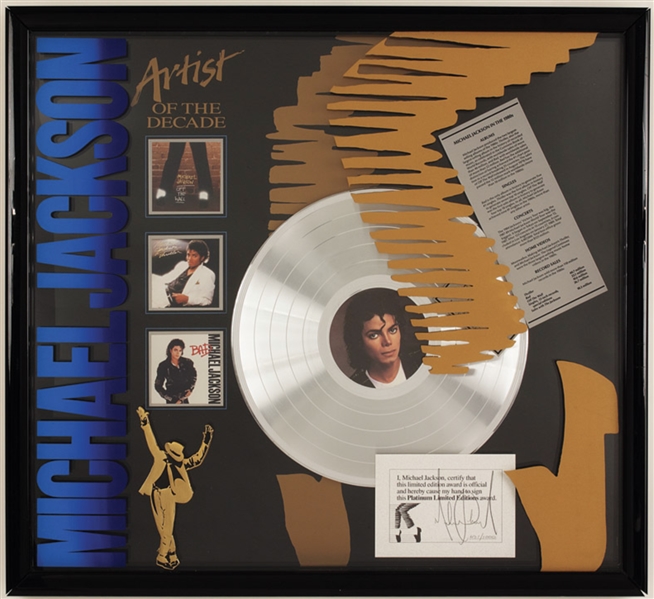 Michael Jackson Signed Artist of the Decade Platinum Limited Editions Award Display (REAL)