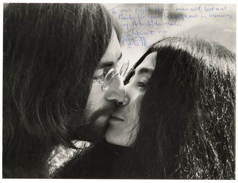 John Lennon Amsterdam Bed-In Signed and Inscribed Original Stamped Photograph (Caiazzo & REAL)