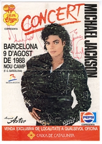 Michael Jackson Twice-Signed, and Inscribed 1988 Bad Tour Barcelona Concert Poster (JSA)