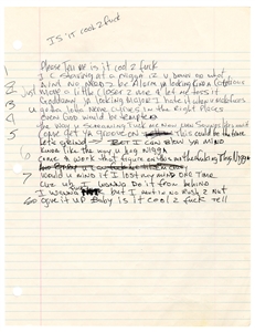 Tupac Shakur Handwritten Working “Is it Cool 2 Fuck?” Lyrics 