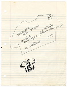 Tupac Shakur Original T-Shirt Design Artwork - With Song Titles & His Autograph