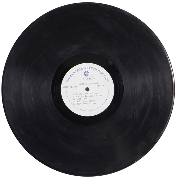 George Harrison Extremely Historically Important Recorded and Owned Original "Somewhere in England" Artist Test Pressing