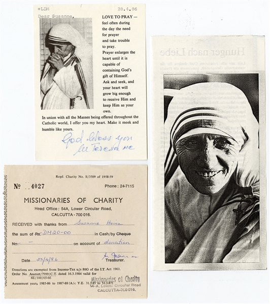 Mother Teresa Signed Prayer Card