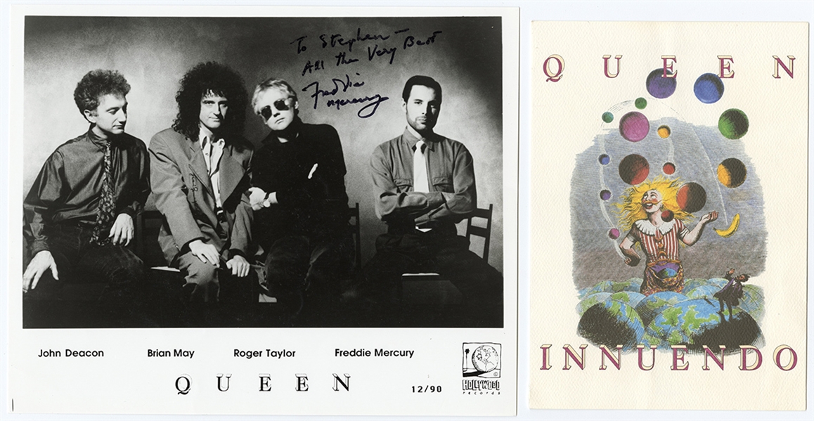 Freddie Mercury Signed & Inscribed Original Queen Publicity Photograph and Invitation