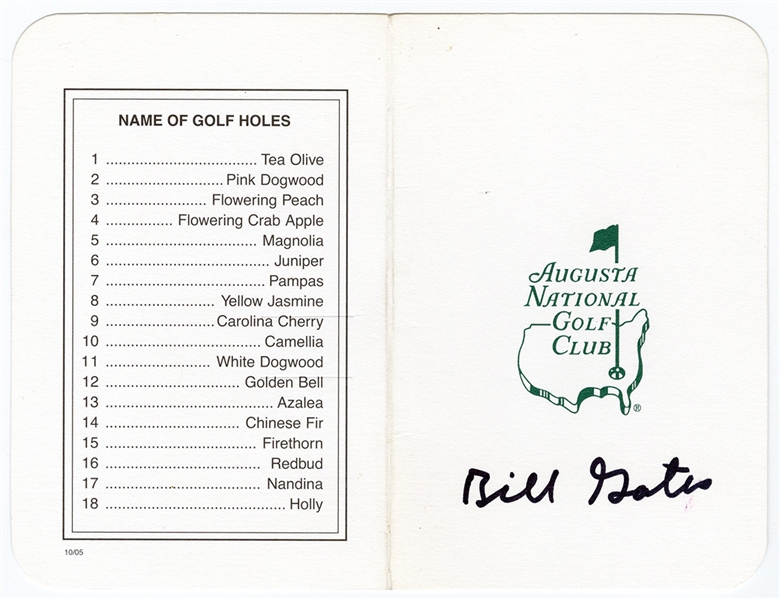 Bill Gates Signed Augusta National Golf Club Scorecard (JSA)