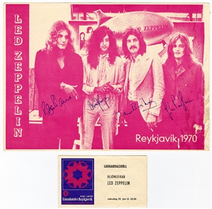 Incredible Led Zeppelin Early Signed Original 1970 Iceland Concert Poster and Ticket (REAL)