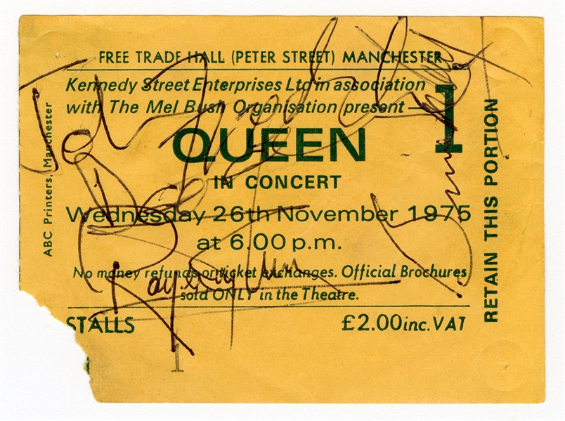 Queen Signed 1975 Concert Ticket (REAL)