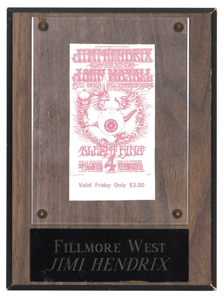 Bill Graham Owned Jimi Hendrix Original "Flying Eyeball" Fillmore West Concert Ticket