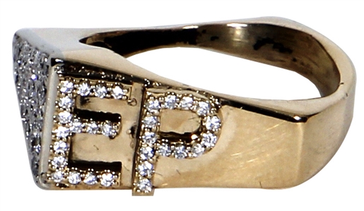 Elvis Presley Owned & Worn 14kt Gold & Diamond Guitar Pick and EP Initial Pinky Ring (RGU)