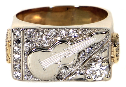 Elvis Presley Owned & Worn 14kt Yellow and White Gold Diamond "EP" Guitar Ring (RGU)