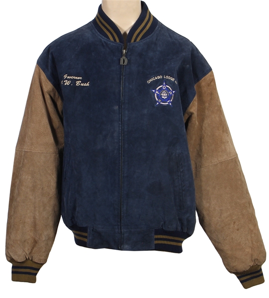 President George W. Bush Owned & Worn Fraternal Order of Police Chicago Lodge #7 Suede Bomber Jacket