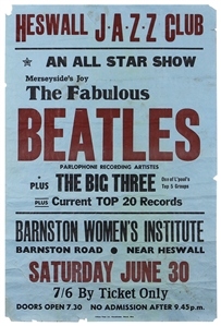 The Beatles Incredibly Rare 1962 Heswall Jazz Club Concert Poster