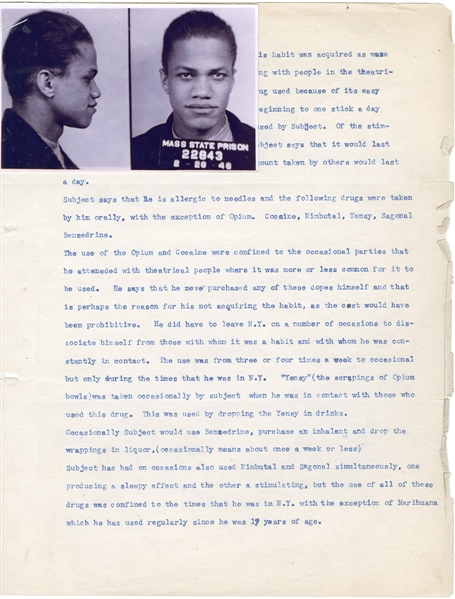 Malcolm X Original Historical 1946 Mug Shot and Prison Report on Drug Use