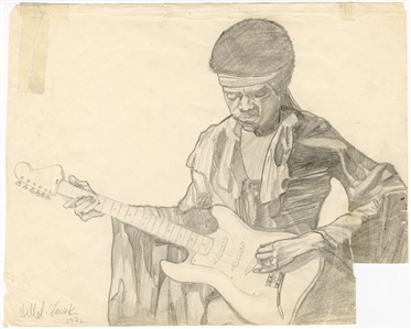 Hillel Slovak Original Signed Sketch of Jimi Hendrix (JSA and COA)