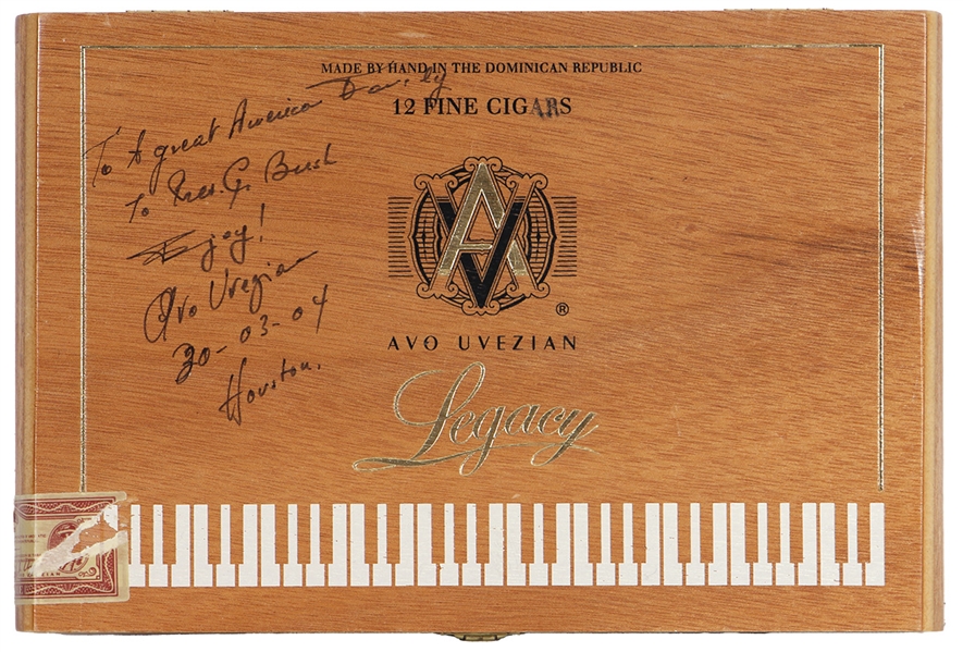 President George Bush Owned & Used Cigar Box Signed & Inscribed by Avo Uvezian