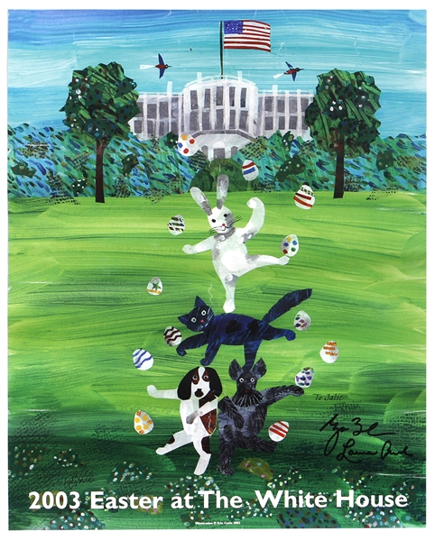 George & Laura Bush Signed 2003 Easter At the White House Poster