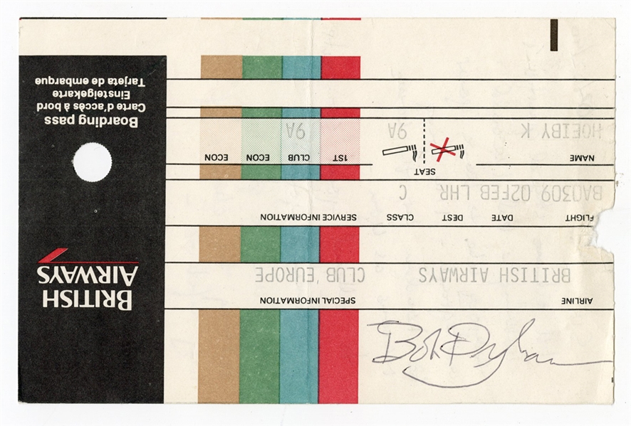 Bob Dylan Signed British Airways Ticket (REAL)