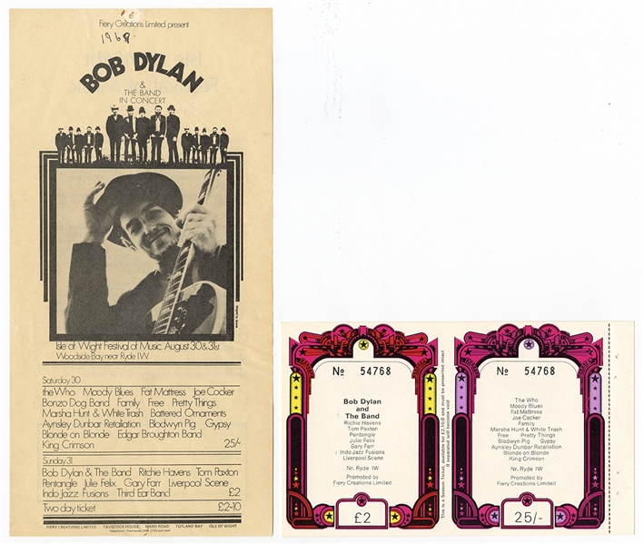 Bob Dylan Original 1969 Isle of Wight Festival of Music Original Season Ticket Flyer