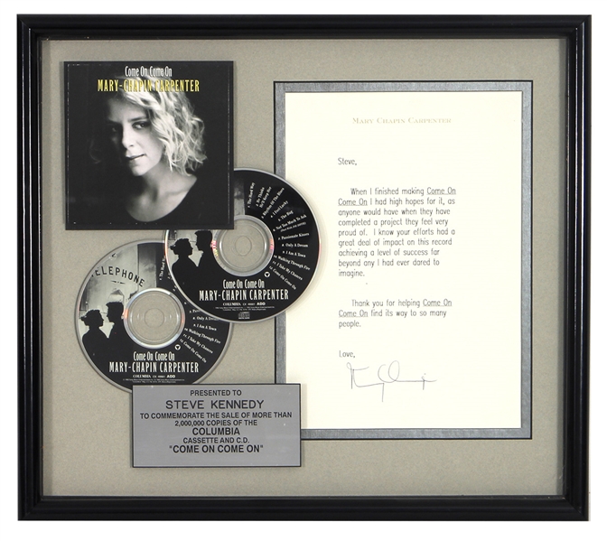 Mary-Chapin Carpenter “Come On Come On” In-House Record Award with Signed Letter From Mary-Chapin Carpenter